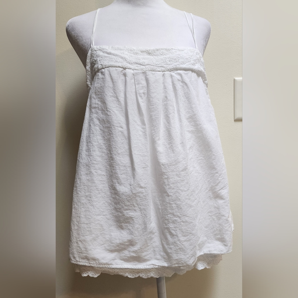 White Cotton Embroidered Tank with Crocheted Lace Size 6